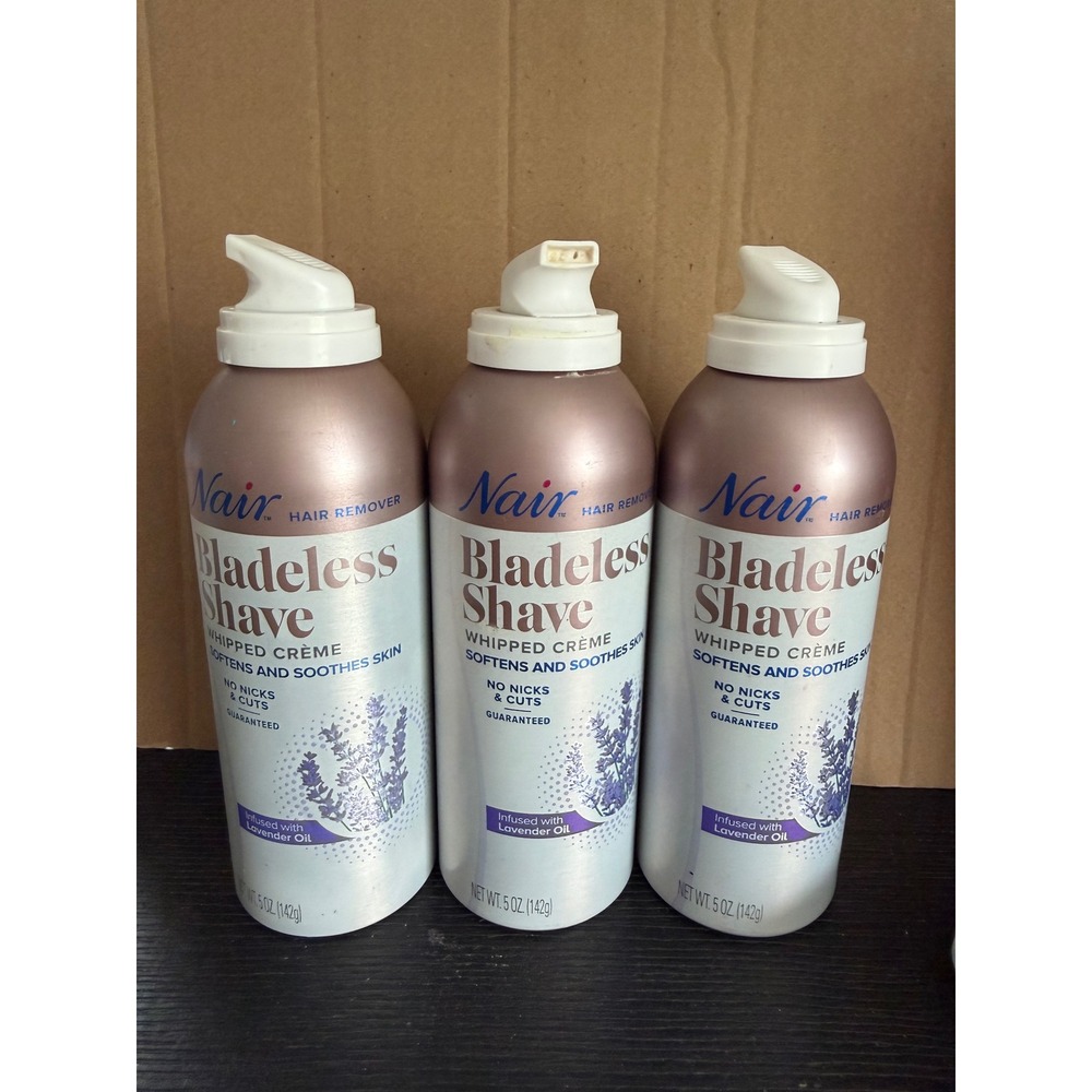 Lot of 3 Nair Bladeless Shave Whipped Creme Hair Remover Lavender Oil NOS